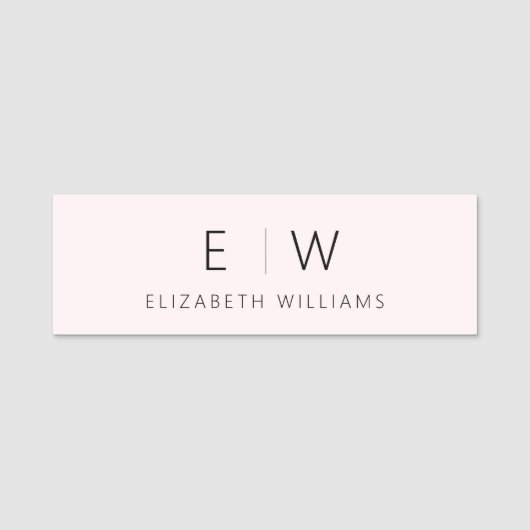 Blush Pink Elegant Minimalist Monogram Naam Naamplaatje (Voorkant)