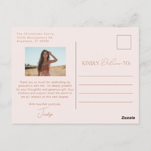 Blush Pink Elegant Modern Afstuderen Bedankt Briefkaart (Achterkant)