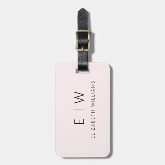 Blush Pink Elegant Modern Minimalistisch Monogram Bagagelabel (Voorkant verticaal)