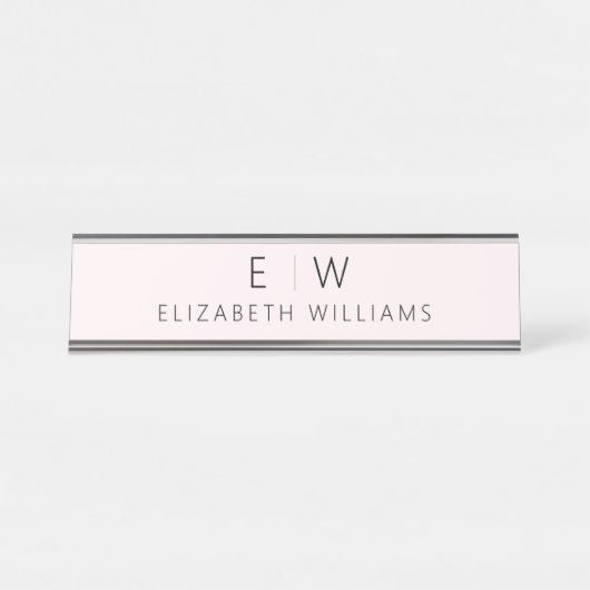 Blush Pink Elegant Modern Minimalistisch Monogram  Bureau Naambordje (Voorkant)