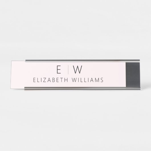 Blush Pink Elegant Modern Minimalistisch Monogram  Bureau Naambordje (Voorkant)
