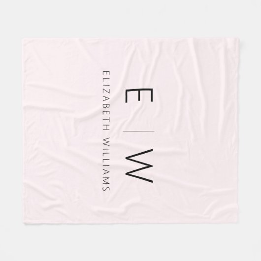 Blush Pink Elegant Modern Minimalistisch Monogram Fleece Deken (Voorkant (Horizontaal))