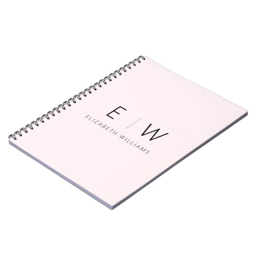 Blush Pink Elegant Modern Minimalistisch Monogram  Notitieboek (Linkerzijde)