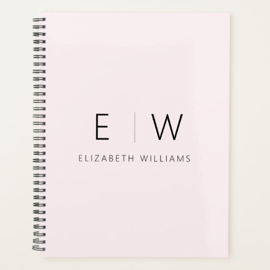 Blush Pink Elegant Modern Minimalistisch Monogram  Planner (Voorkant)