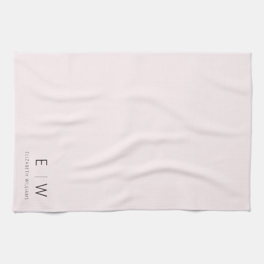 Blush Pink Elegant Modern Minimalistisch Monogram Theedoek (Horizontaal)