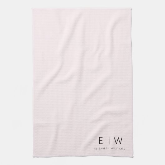 Blush Pink Elegant Modern Minimalistisch Monogram Theedoek (Verticaal)