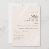 Blush Pink Elegant Monogram 50e Jubileum Kaart (Voorkant)