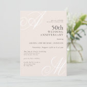 Blush Pink Elegant Monogram 50e Jubileum Kaart (Staand voorkant)