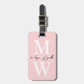 Blush Pink Elegant Monogram Naam Bagagelabel (Voorkant verticaal)