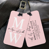 Blush Pink Elegant Monogram Naam Bagagelabel