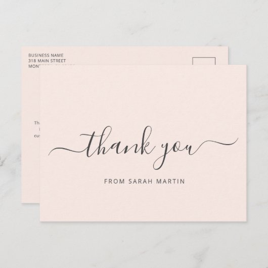 Blush Pink Elegant Script Business Hartelijk dank Briefkaart (Voorkant / Achterkant)