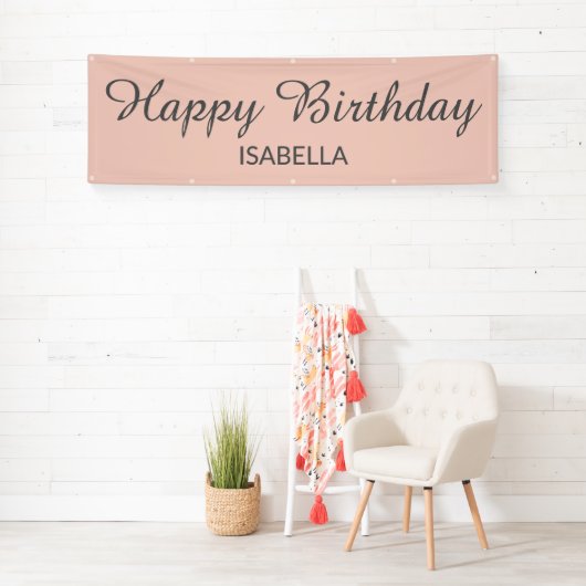 Blush Pink Elegant Script Happy Birthday Spandoek (Insitu)