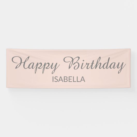 Blush Pink Elegant Script Happy Birthday Spandoek (Horizontaal)