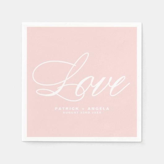 Blush Pink Elegant Script | Love Wedding Servetten (Voorkant)