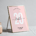 Blush Pink Elegant Script Modern Tafelnummer<br><div class="desc">Maak uw privé of zakelijke event decor af met dit elegante blush roze tafelnummerbord. Deze vrouwelijke kaart met tafelnummers heeft een groot nummer in bleke roze en elegante kalligrafielettertypen, geweldig om te gebruiken voor uw bedrijfsfunctie, een inzamelingsactie voor een goed doel, een jubileumdiner of een huwelijksreceptie, dit stijlvolle ontwerp past...</div>