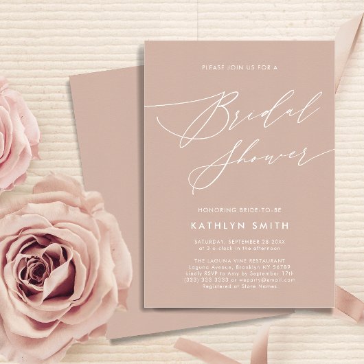 Blush Pink Elegant Script Modern Vrijgezellenfeest Kaart