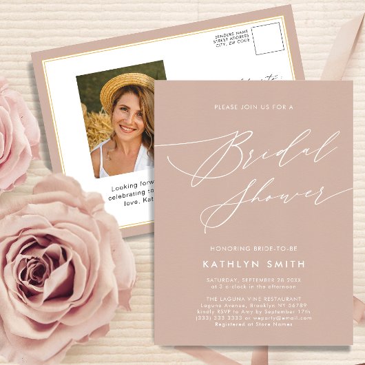 Blush Pink Elegant Script Modern Vrijgezellenfeest Uitnodiging Briefkaart