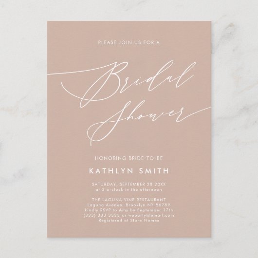 Blush Pink Elegant Script Modern Vrijgezellenfeest Uitnodiging Briefkaart (Voorkant)