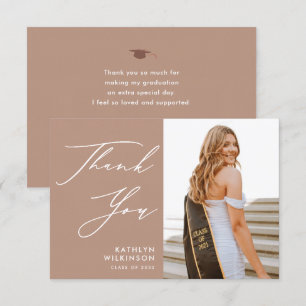 Blush Pink Elegant Script Simple Photo Afstuderen Bedankkaart