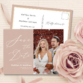 Blush Pink Elegant Script Weddenschap Save the Dat Aankondigingskaart