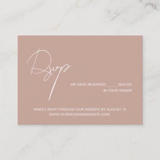 Blush pink elegant script wedding website RSVP Informatiekaartje (Voorkant)