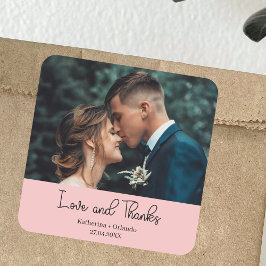 Blush Pink Elegant Wedding Love & Thanks Photo Vierkante Sticker