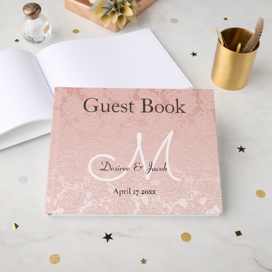 Blush Pink Elegant Wedding Reception Monogram Gastenboek (Voorkant open)