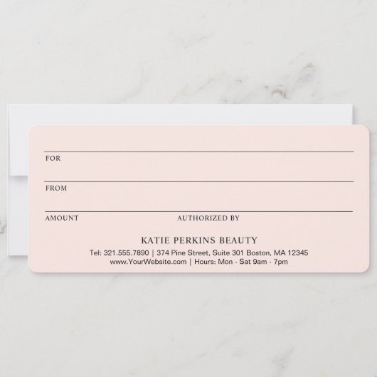 Blush Pink Elegant Zakelijk Cadeaubon (Achterkant)