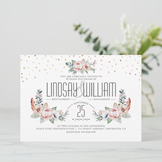 Blush Pink | Elegante bloementuin bruiloft Kaart (Staand voorkant)