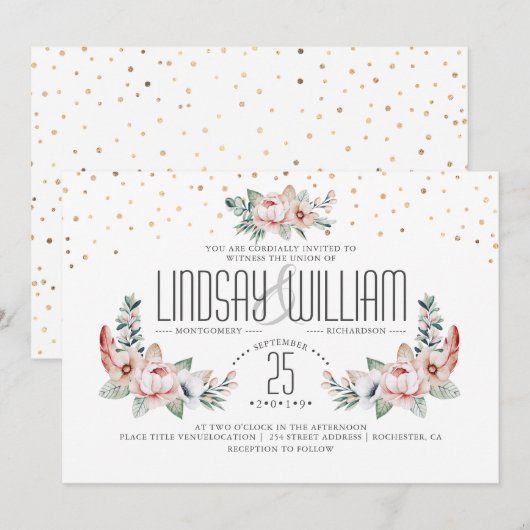 Blush Pink | Elegante bloementuin bruiloft Kaart (Voorkant / Achterkant)