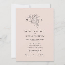 Blush Pink Elegante Botanische Monogram Huwelijk Kaart