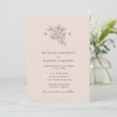 Blush Pink Elegante Botanische Monogram Huwelijk Kaart (Staand voorkant)