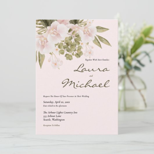 Blush Pink Elegante Huwelijksuitnodiging Kaart (Staand voorkant)