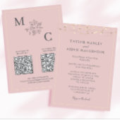 Blush Pink Elegante QR Code Wedding Kaart