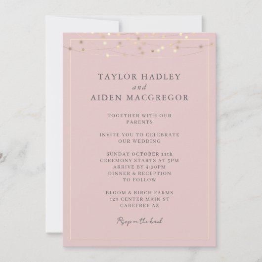 Blush Pink Elegante QR Code Wedding Kaart (Voorkant)