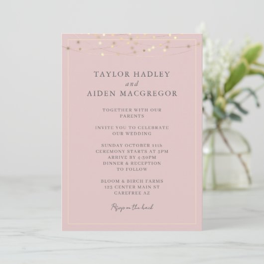 Blush Pink Elegante QR Code Wedding Kaart (Staand voorkant)