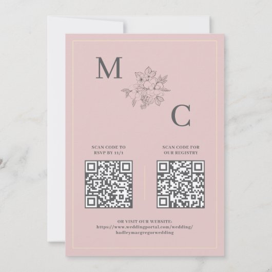 Blush Pink Elegante QR Code Wedding Kaart (Achterkant)