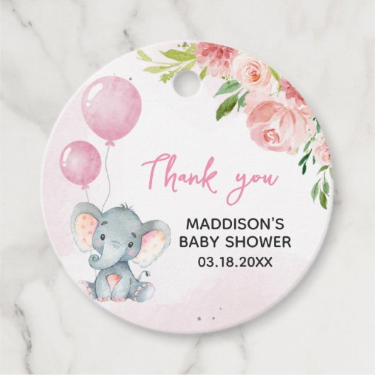 Blush Pink Elephant Baby shower Bedankjes Labels (Voorkant)