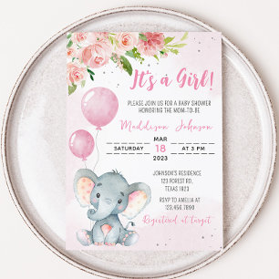 Blush Pink Elephant Baby shower Kaart