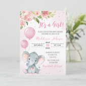 Blush Pink Elephant Baby shower Kaart (Staand voorkant)