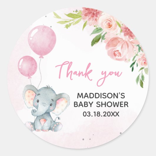 Blush Pink Elephant Baby shower Ronde Sticker (Voorkant)