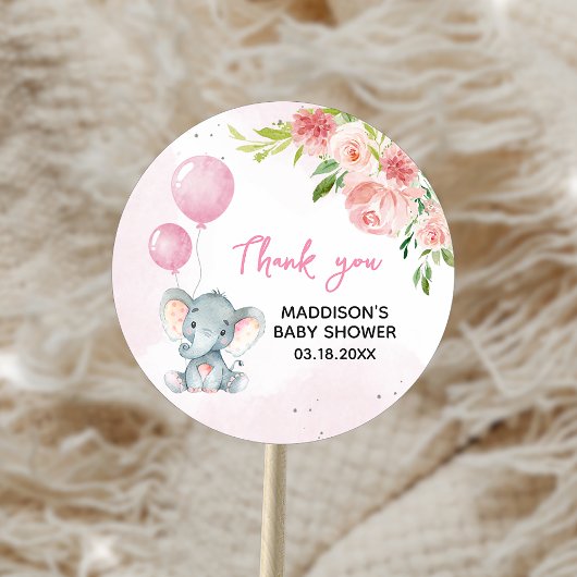 Blush Pink Elephant Baby shower Ronde Sticker
