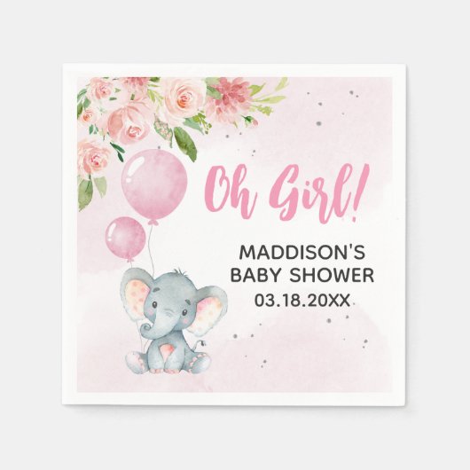 Blush Pink Elephant Baby shower Servet (Voorkant)