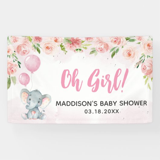 Blush Pink Elephant Baby shower Spandoek (Horizontaal)