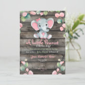 Blush Pink Elephant Baby shower uitnodiging, rusti Kaart (Staand voorkant)