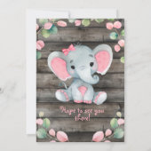 Blush Pink Elephant Baby shower uitnodiging, rusti Kaart (Achterkant)