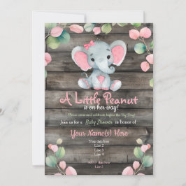 Blush Pink Elephant Baby shower uitnodiging, rusti Kaart
