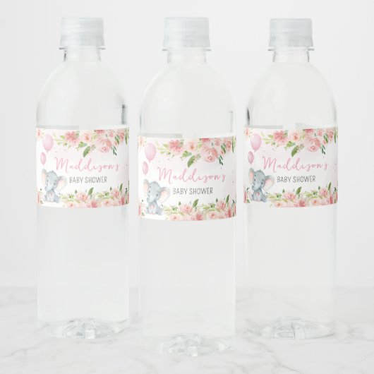 Blush Pink Elephant Baby shower Waterfles Etiket (Flessen)