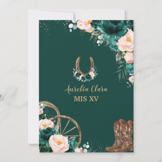Blush Pink Emerald Green Wild West Quinceañera Kaart (Achterkant)