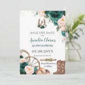 Blush Pink Emerald Green Wild West Quinceañera Save The Date (Staand voorkant)